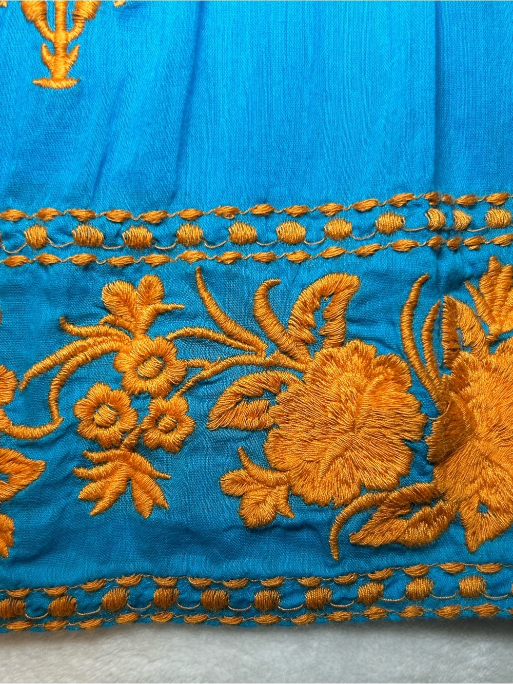 Roller Rabbit Bright Blue Cotton Tiered Dress with Orange Embroidery Size Large - Picture 5 of 13